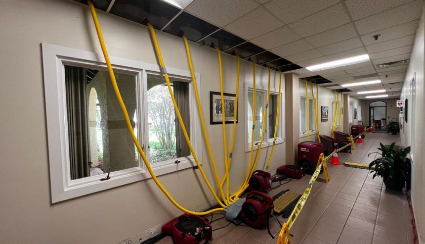 A water damage remediation job under way at a Boca Raton office building