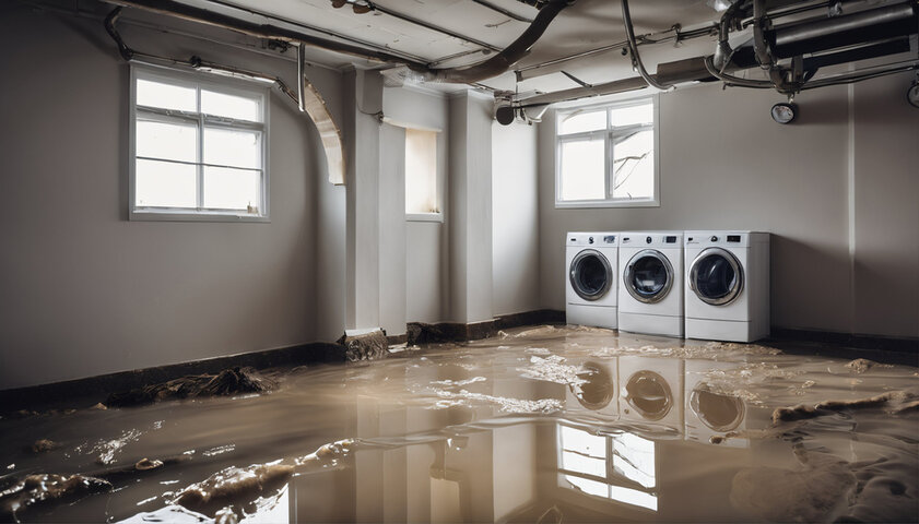 A basement that has flood damage.