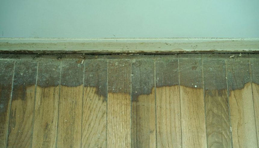 hardwood floor with water damage