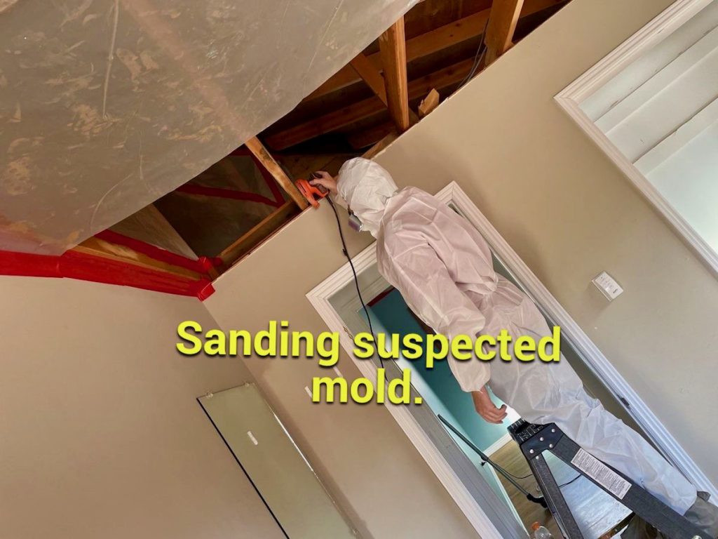 Sanding suspected mold during fire and water damage restoration