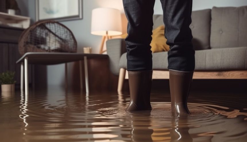 A person standing in the middle of their glooded living room, wearing boots