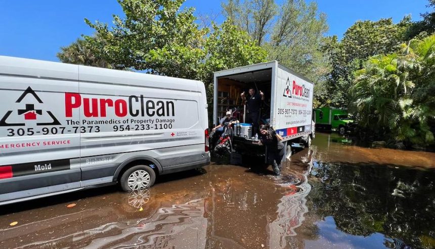 Our crew practicing storm safety at a storm damage cleanup site in Fort Lauderdale