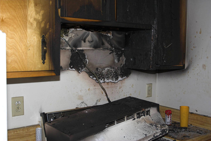 fire damage in a residential kitchen