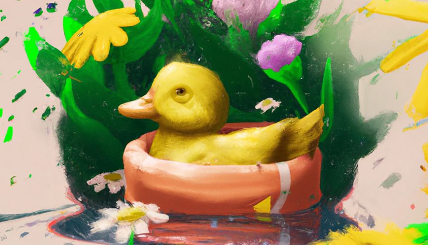 duck in a float in a spring puddle