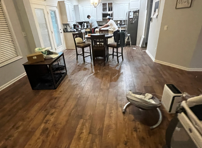 finishing touches after floor replacement of a Simpsonville, SC home
