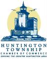 Logo of the Huntington Township Chamber of Commerce featuring an illustration of a lighthouse with seagulls flying above, set against a yellow circular background. Below the image, the text reads: 'Since 1925, Huntington Township Chamber of Commerce, Serving the Greater Huntington Area