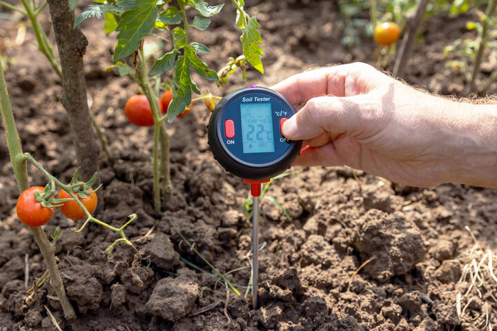 A soil tester that measures temperature, moisture content, environmental humidity and illumination in a vegetable garden