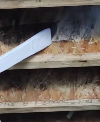 A close-up of dry-ice blasting on stairs