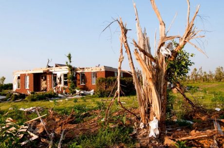 A tornado-damaged home and land in Tuscaloosa, Alabama.