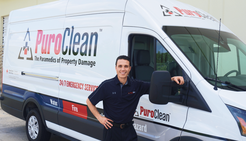 PuroClean technician beside van stating Paramedics of Property Damage