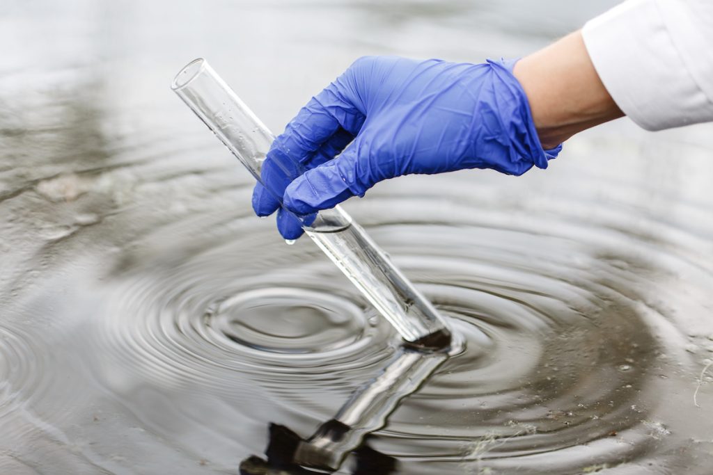 What is black water? Researcher hold test tube to test water quality.