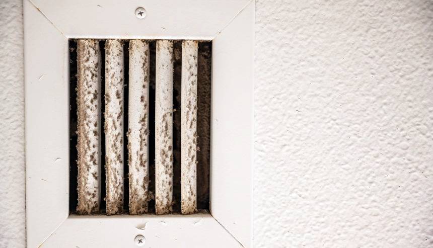 dust on a ceiling air duct - a sign you might have mold in HVAC system