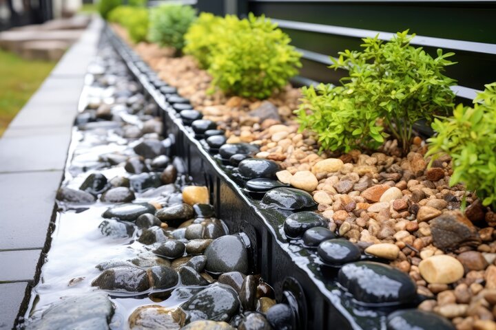 A flooded garden in Oak Park can be prevented by installing French drains.