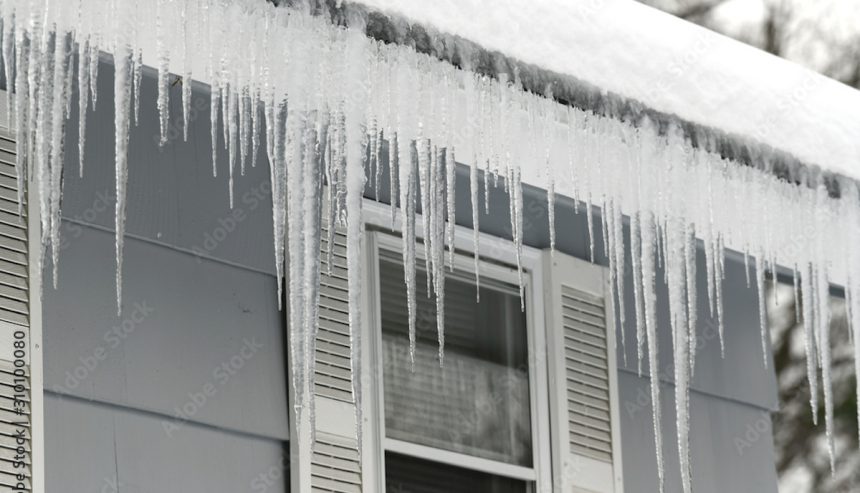 Icicles at the end of the roof.