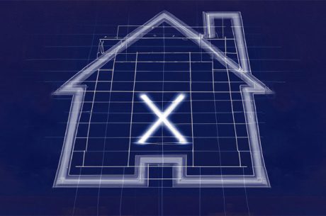 house blueprint with x-marks-the-spot