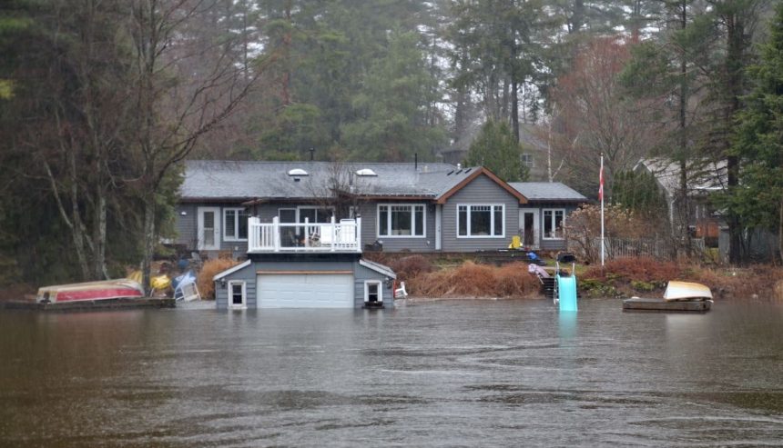 Flooded home. Spring flooding prevention is important during the months between winter and summer.