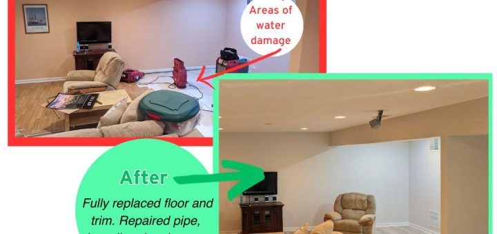 before and after water damage mitigation and improvement in Oswego, IL by Puroclean Romeoville