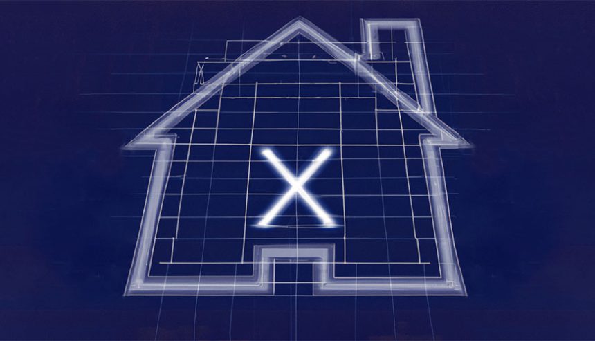 house blueprint with x-marks-the-spot