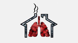 house icon with radon and damaged lungs