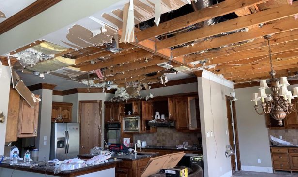 Ceiling down from house fire.