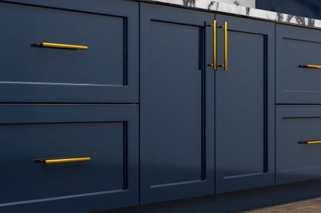 dark kitchen cabinets with gold handles