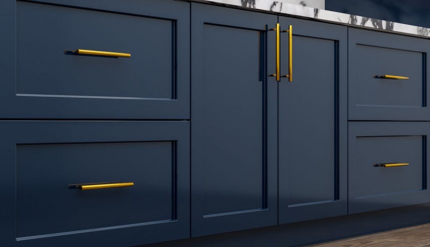 dark kitchen cabinets with gold handles