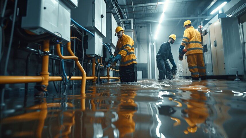 First responders assessing flash flood damage