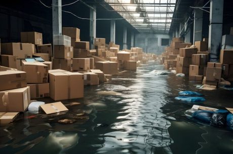 Commercial flood damage in a warehouse