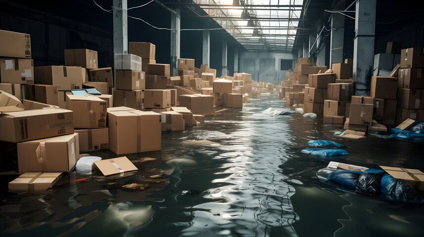 Commercial flood damage in a warehouse